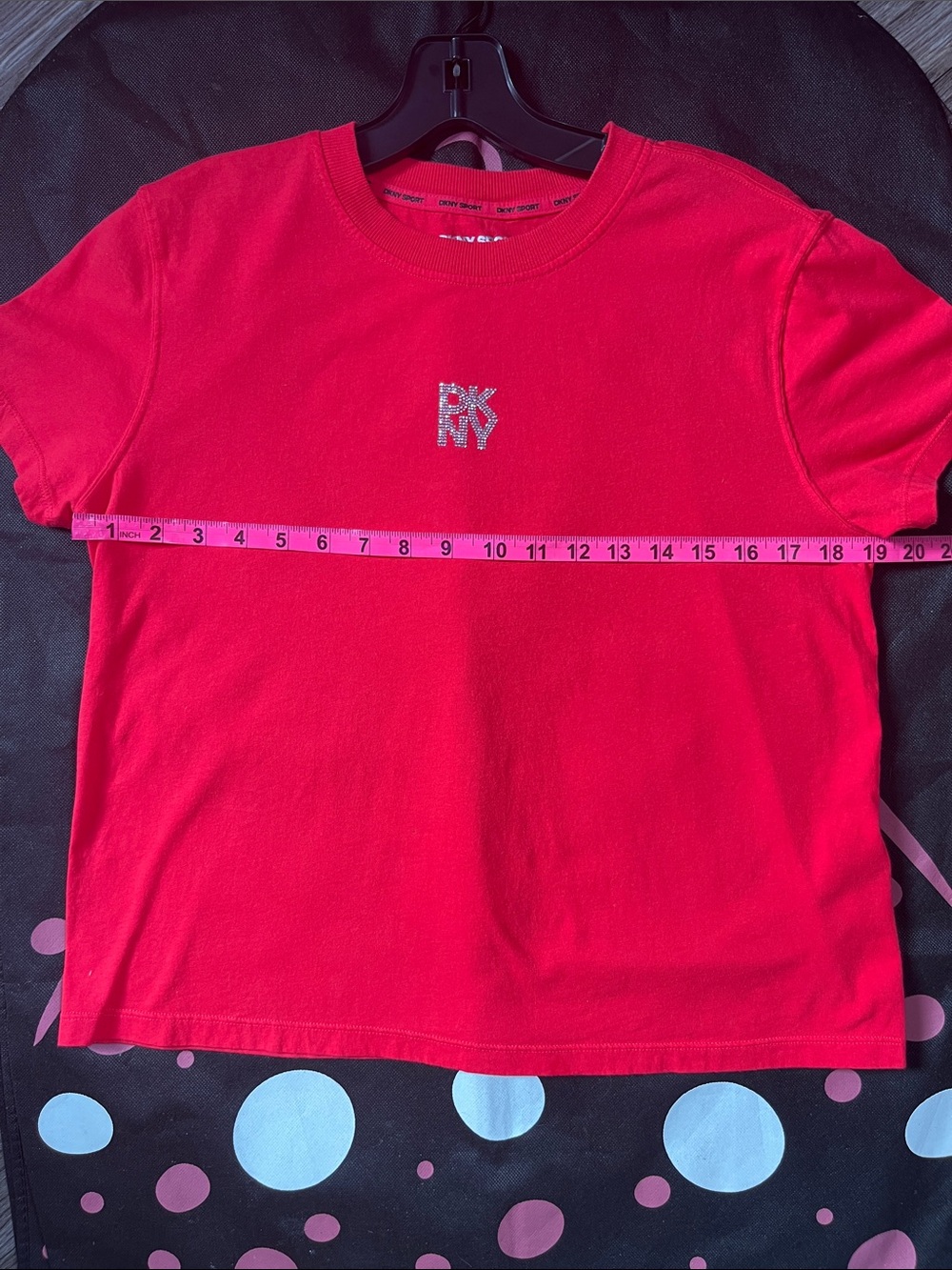 DKNY Red Crystal Logo Crewneck Tee